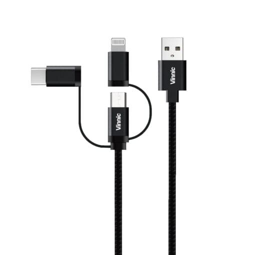 Vinnic 3in1 USB-A Cable 0,9m 15W, black