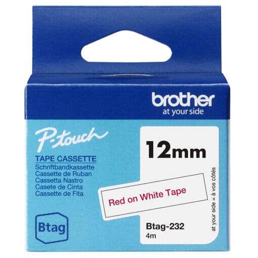 Brother Schriftband BTAG-232 Rot auf Weiß 12 mm x 4 m