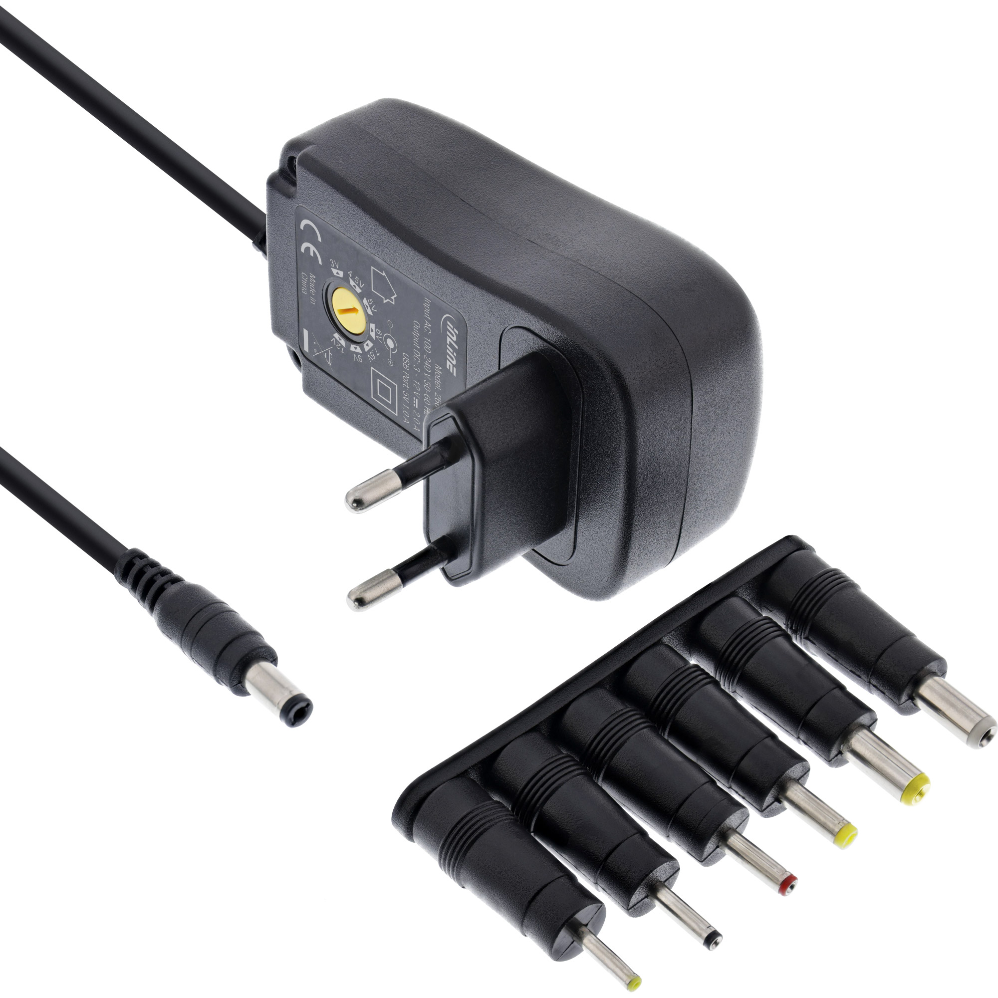 InLine® Universal Steckernetzteil 30W mit USB, 110-240V auf 3-12V, max.  2500mA - best4you