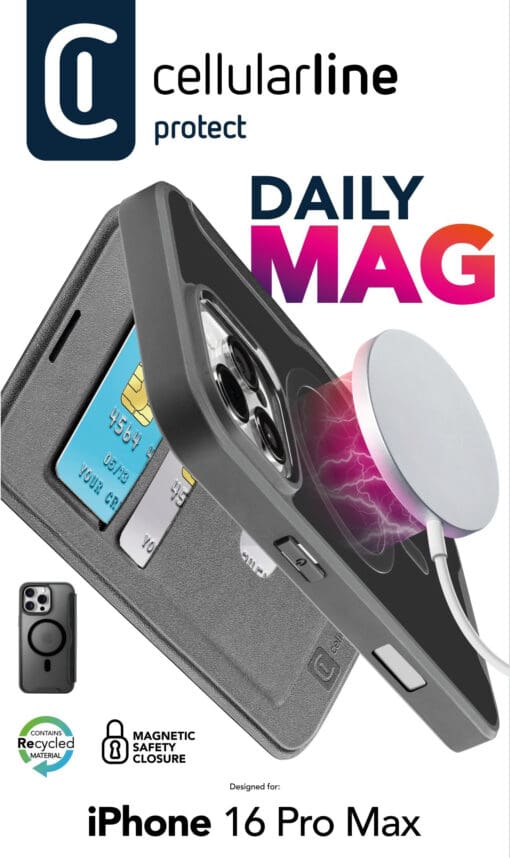 Cellularline Book Case Daily MAG iPhone 16 Pro Max Black – Bild 2