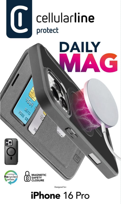 Cellularline Book Case Daily MAG iPhone 16 Pro Black – Bild 6