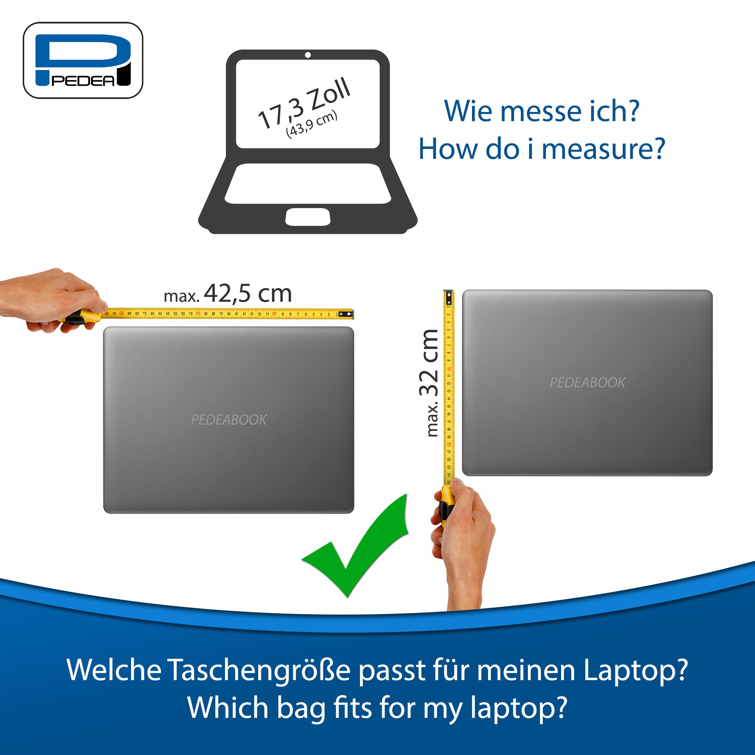 PEDEA Laptoptasche grau 43,9cm - URBAN compact (17,3\