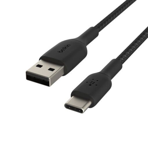 Belkin USB-C/USB-A Kabel ummantelt, 15cm, schwarz