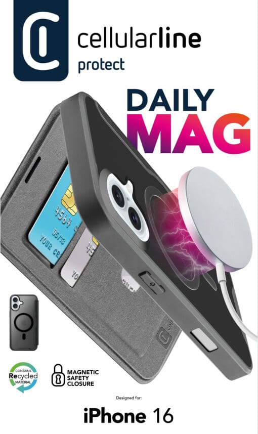 Cellularline Book Case Daily MAG iPhone 16 Black – Bild 2