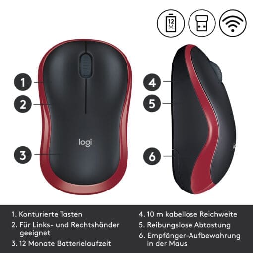 Logitech Wireless Maus M185 Red – Bild 9