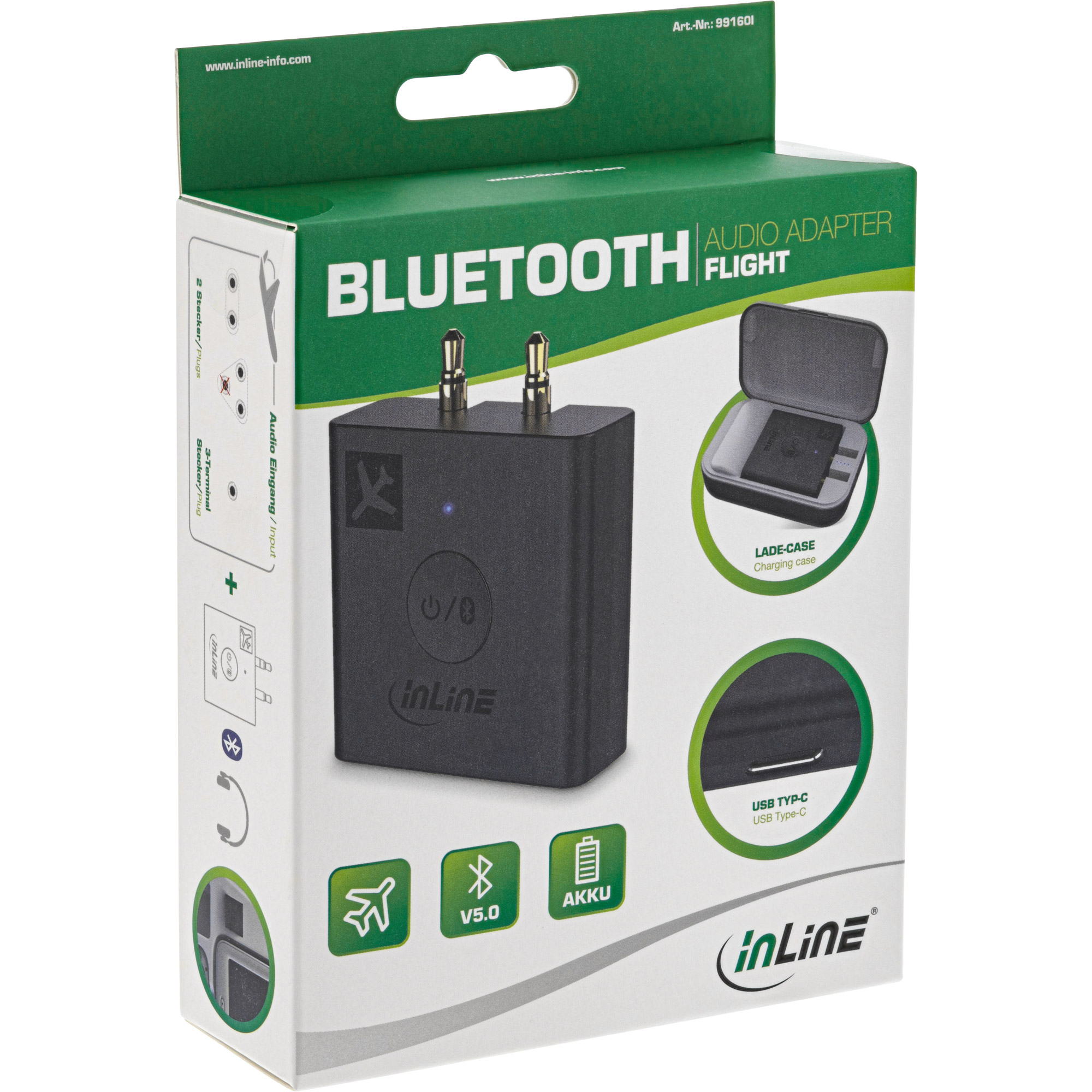 InLine® Flugzeug Bluetooth Audio Transmitter Sender, BT 5.0, aptX