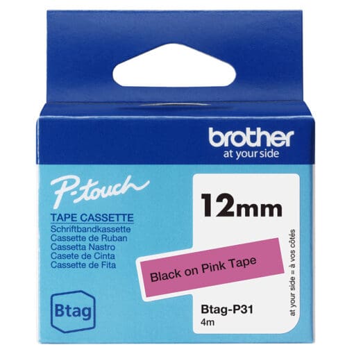 Brother Schriftband BTAG-P31 Schwarz auf Pink 12 mm x 4 m