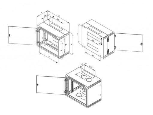 Triton 19" Wandschrank 9HE 515mm 2-teilig Vollglastür IP30 – Bild 5