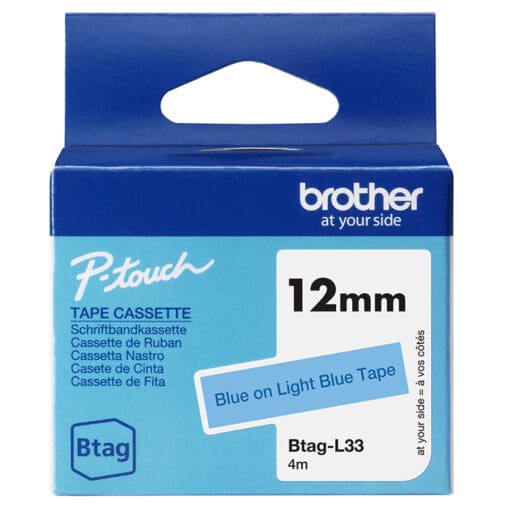 Brother Schriftband BTAG-L33 Blau auf Hellblau 12 mm x 4 m